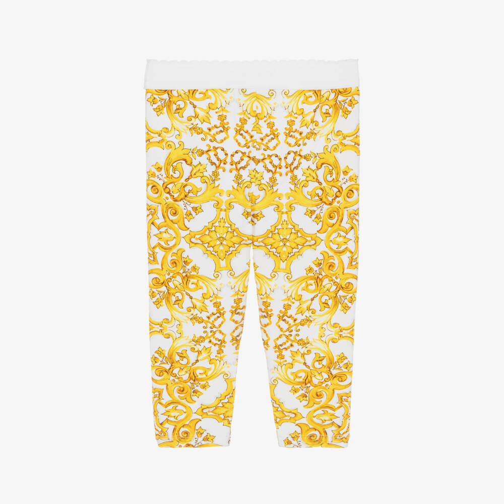 Dolce & Gabbana-Girls Yellow Majolica Pattern Cotton Leggings | Childrensalon Outlet