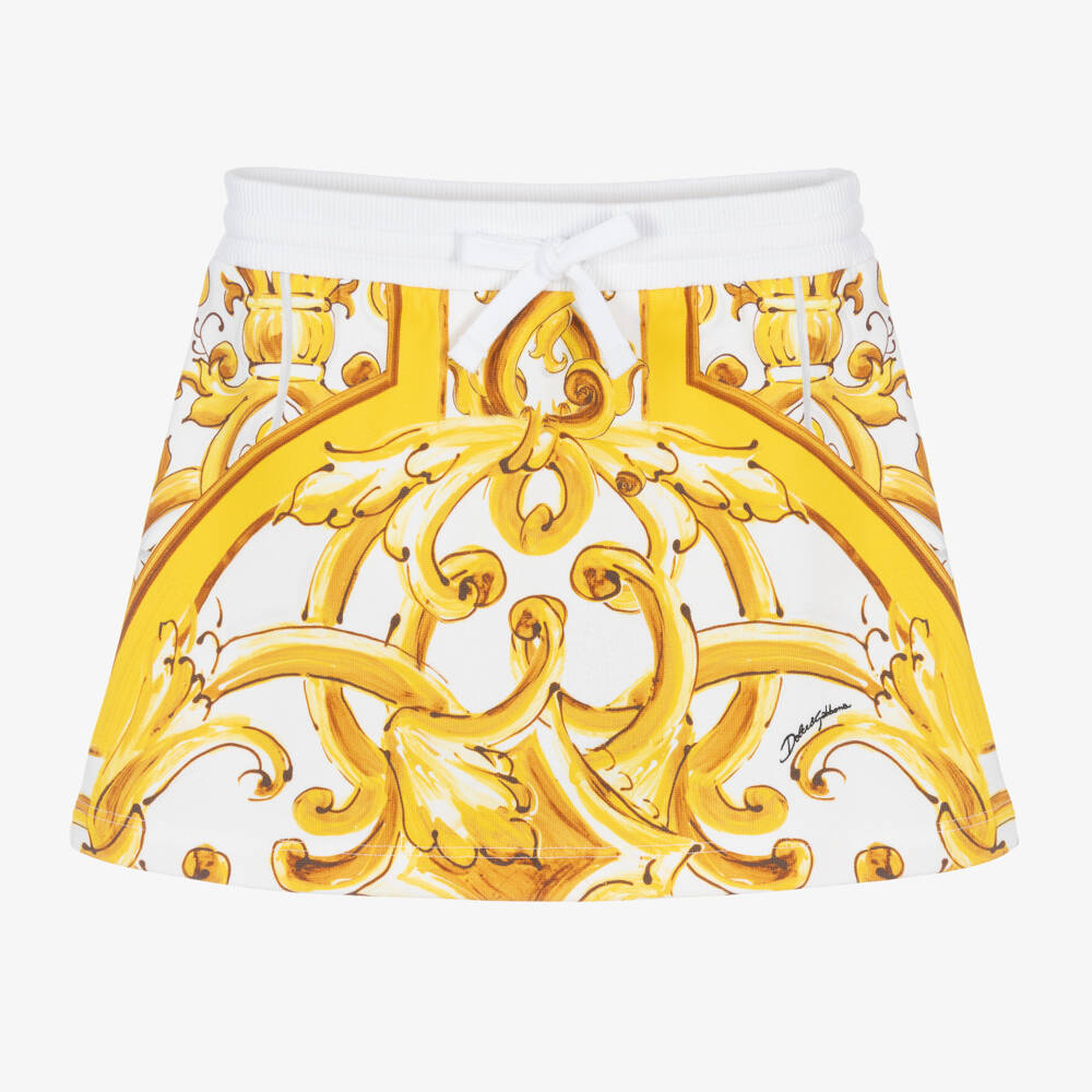 Dolce & Gabbana-Girls Yellow Majolica Pattern Skirt | Childrensalon Outlet