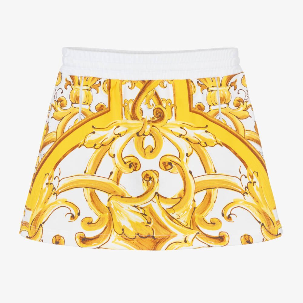 Dolce & Gabbana-Girls Yellow Majolica Pattern Skirt | Childrensalon Outlet