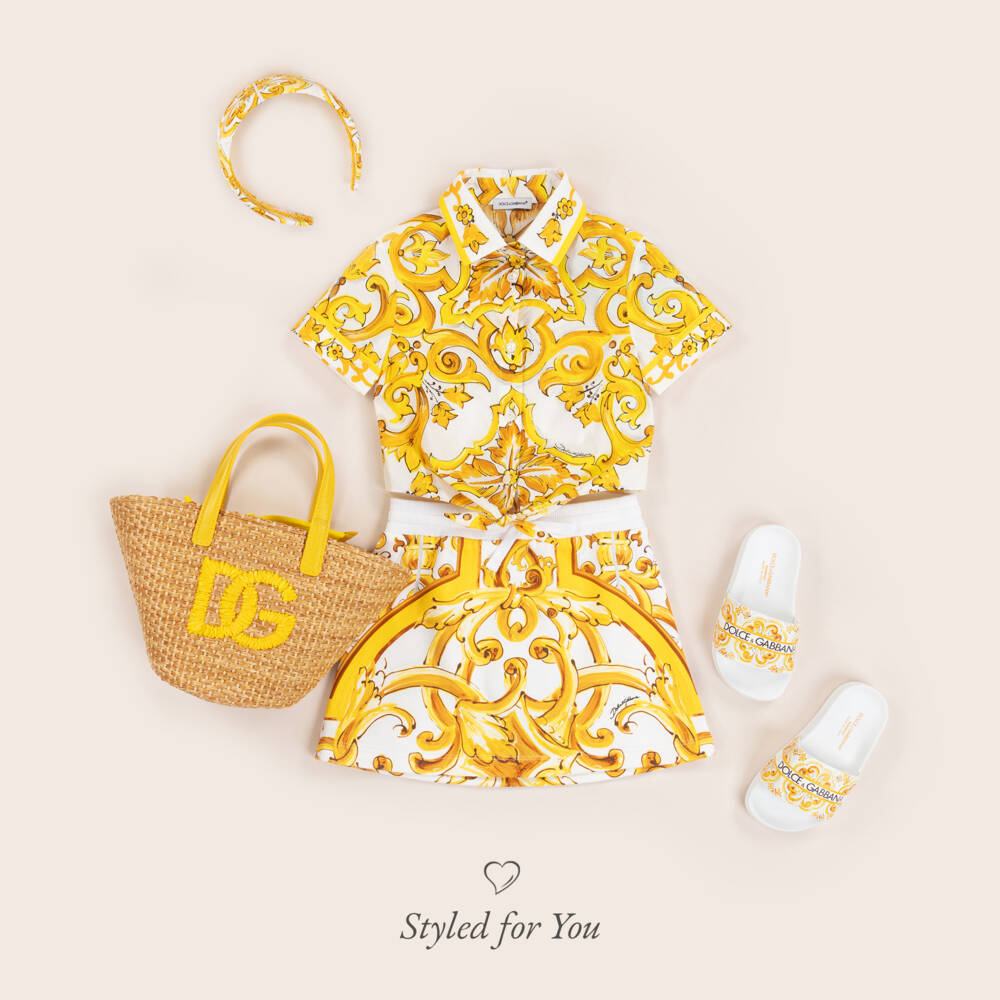 Dolce & Gabbana-Girls Yellow Majolica Pattern Skirt | Childrensalon Outlet