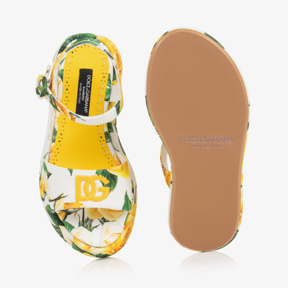 Dolce & Gabbana-Girls Yellow Rose Canvas Sandals | Childrensalon Outlet