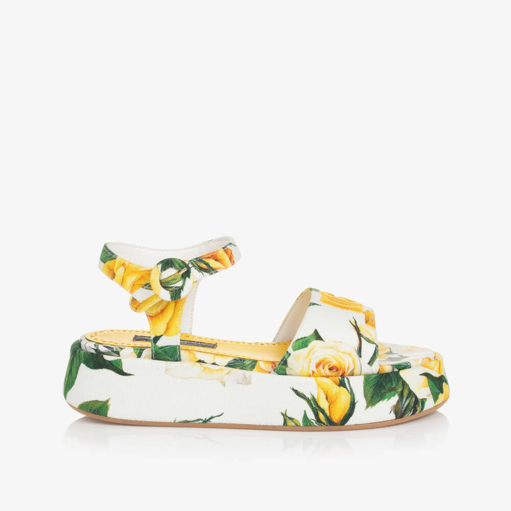 Dolce & Gabbana-Girls Yellow Rose Canvas Sandals | Childrensalon Outlet
