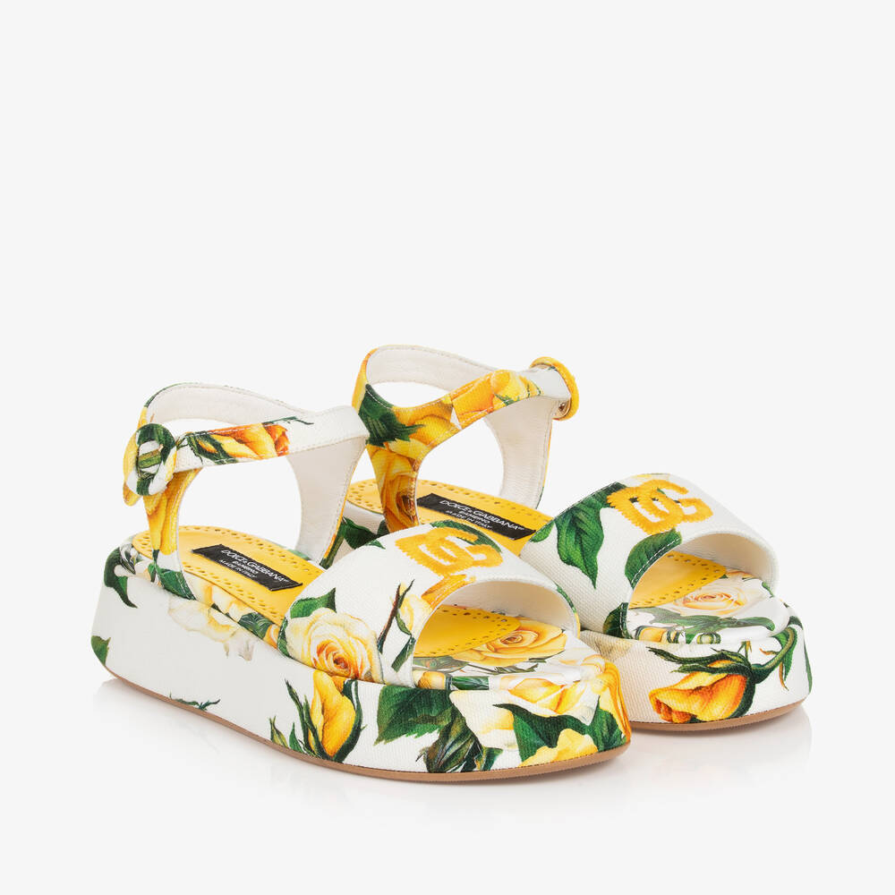 Dolce & Gabbana-Girls Yellow Rose Canvas Sandals | Childrensalon Outlet