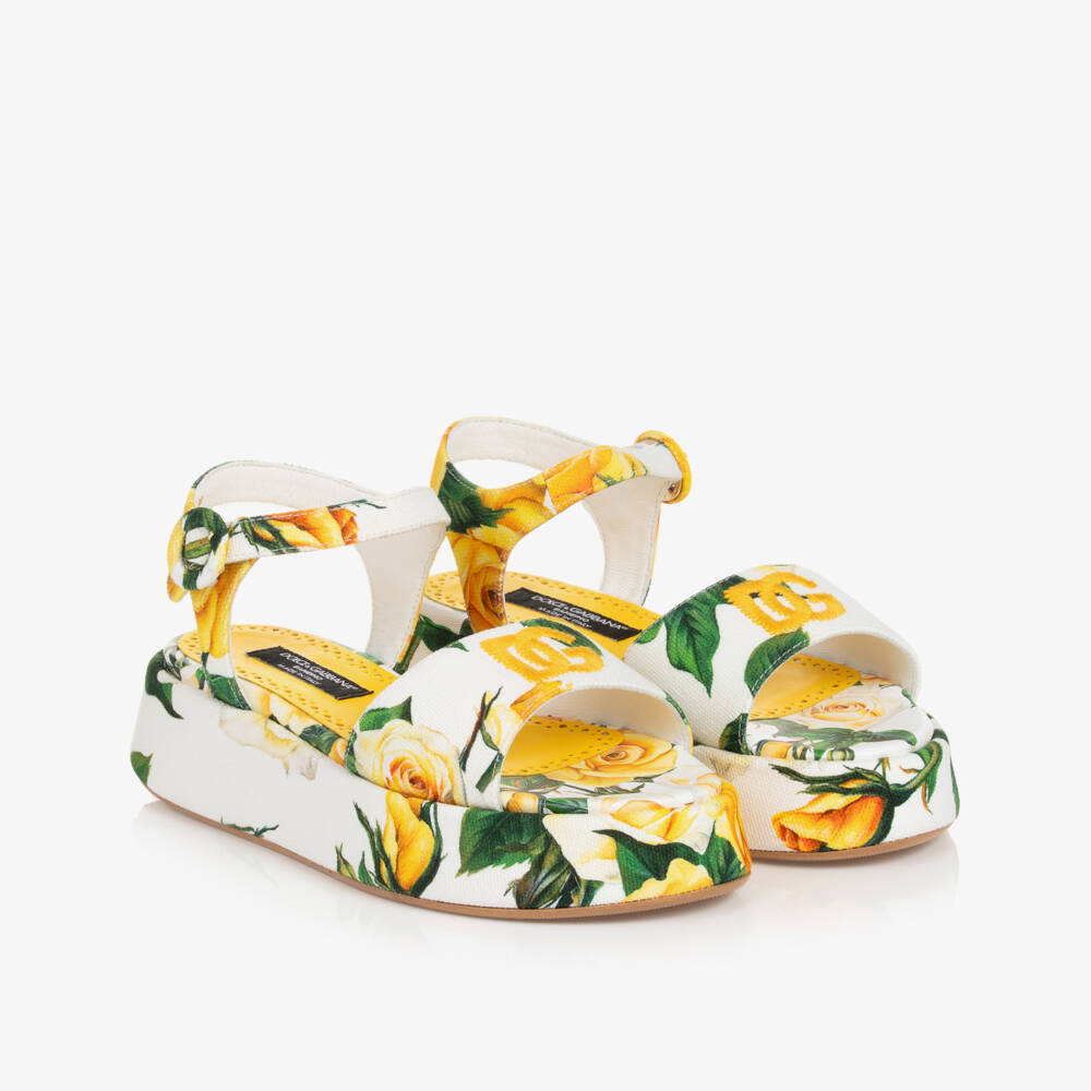 Dolce & Gabbana-Girls Yellow Rose Canvas Sandals | Childrensalon Outlet