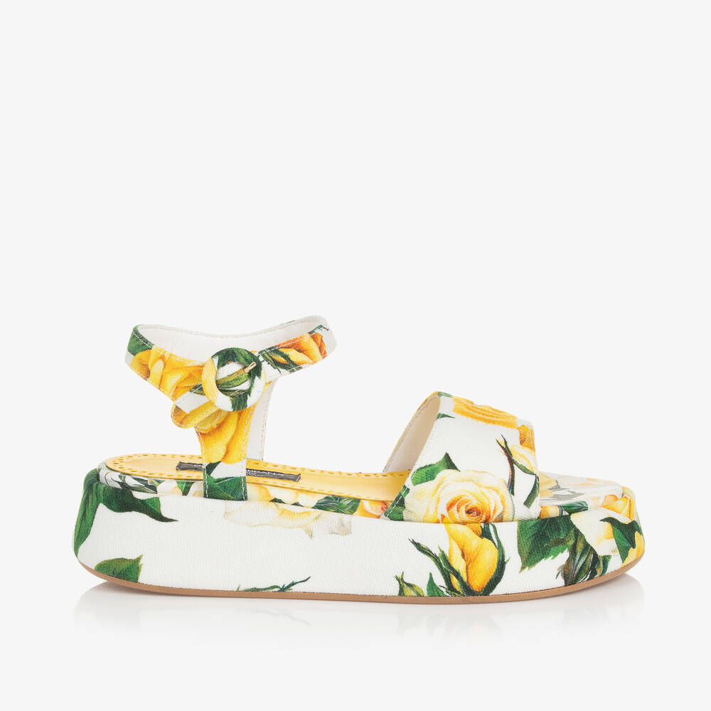 Dolce & Gabbana-Girls Yellow Rose Canvas Sandals | Childrensalon Outlet