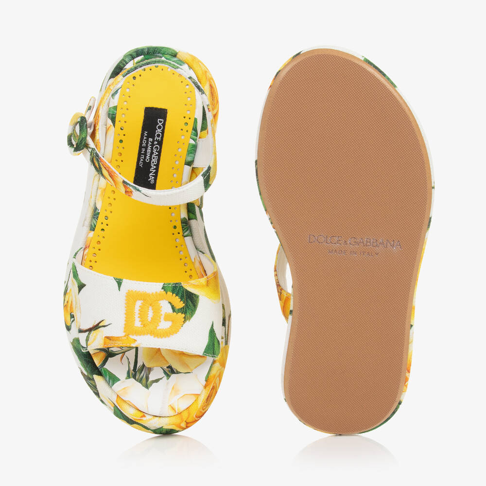 Dolce & Gabbana-Girls Yellow Rose Canvas Sandals | Childrensalon Outlet