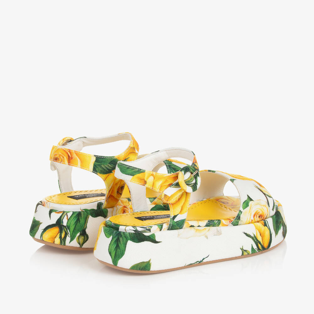 Dolce & Gabbana-Girls Yellow Rose Canvas Sandals | Childrensalon Outlet