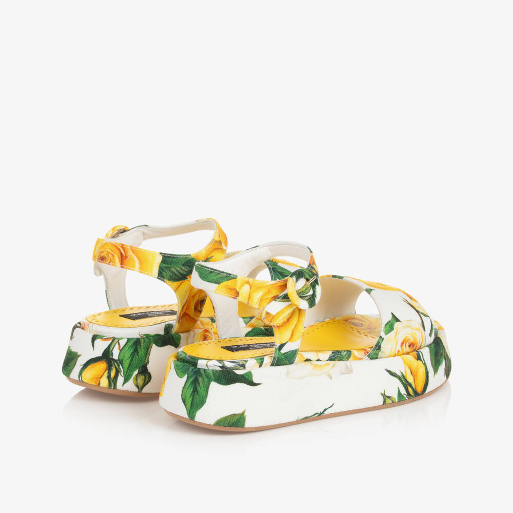 Dolce & Gabbana-Girls Yellow Rose Canvas Sandals | Childrensalon Outlet