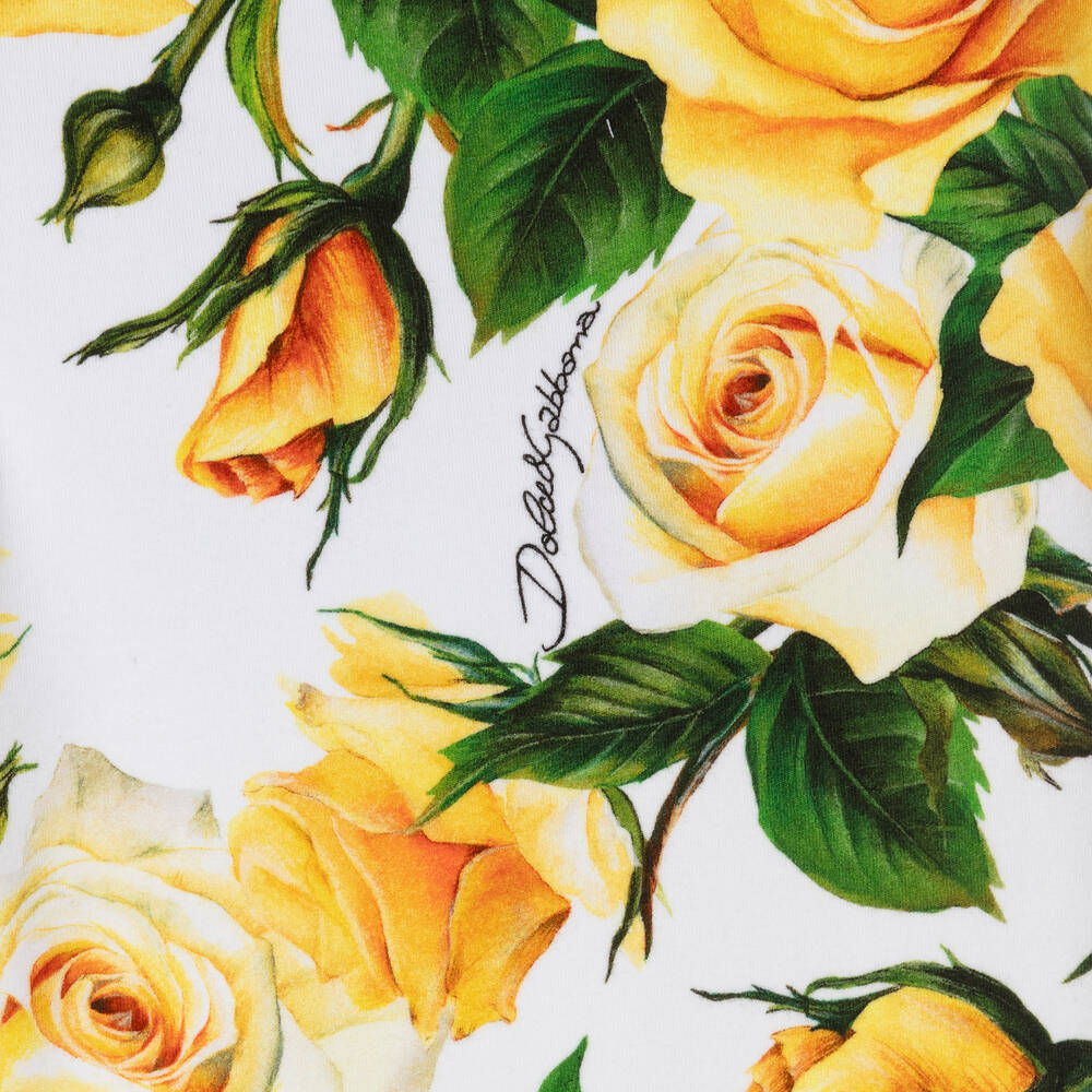 Dolce & Gabbana-Girls Yellow Rose Print Cotton Leggings | Childrensalon Outlet