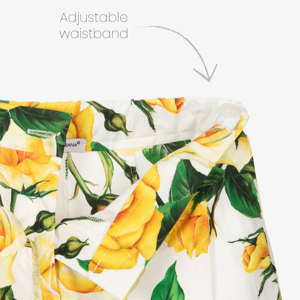 Dolce & Gabbana ローズ コットン ショートパンツ イエロー Dolce & Gabbana - Girls Yellow Rose Print Cotton Shorts