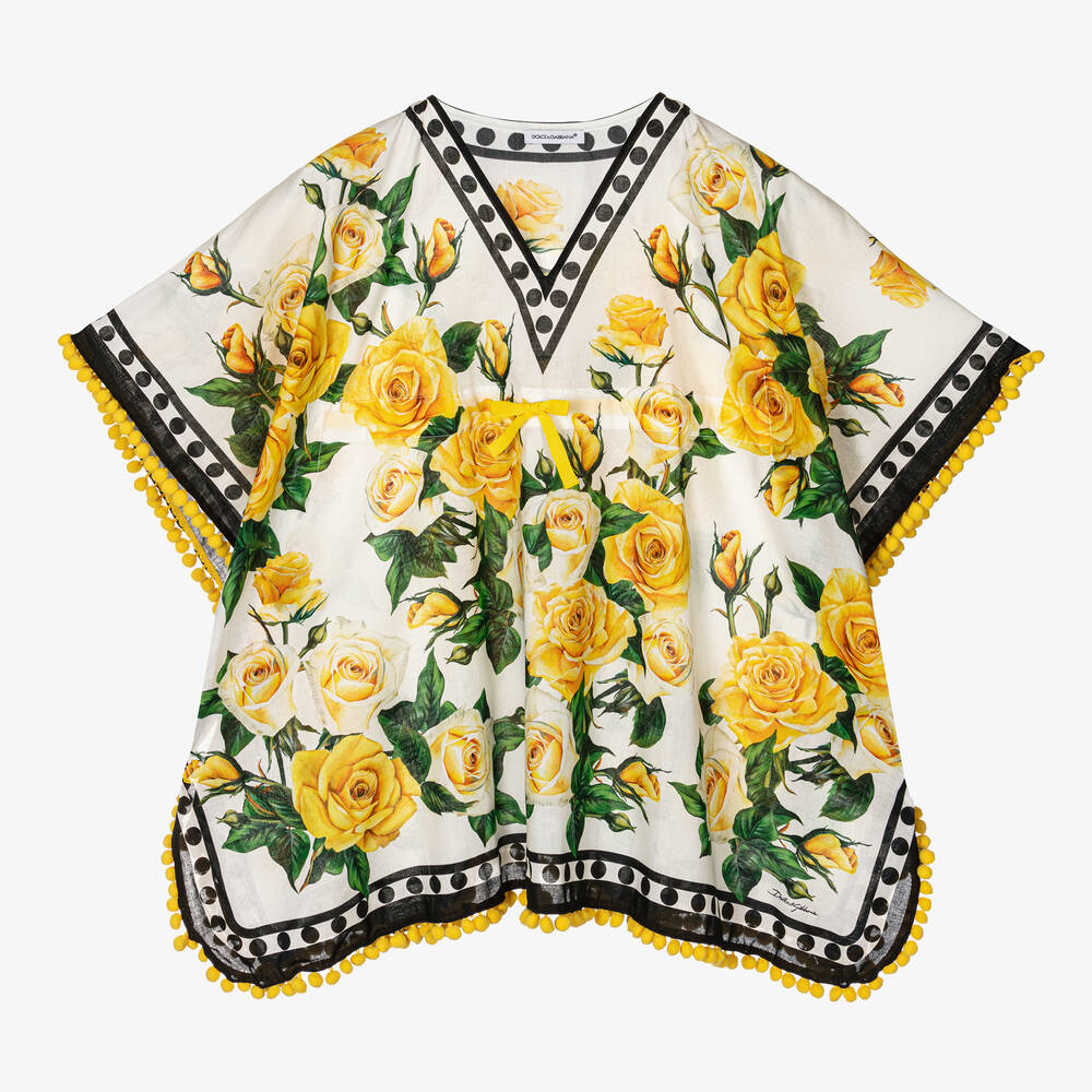 Dolce & Gabbana - Girls Yellow Rose Print Kaftan