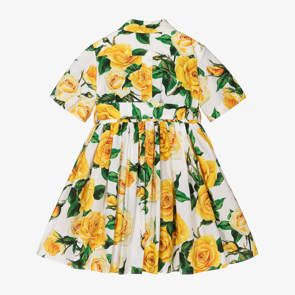 Dolce & Gabbana-فستان قميص قطن بوبلين لون أصفر | Childrensalon Outlet