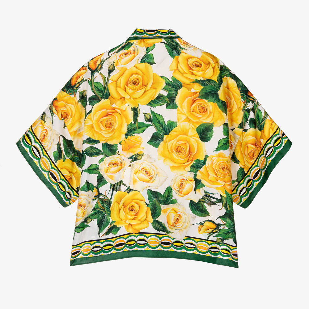  دولتشي آند غابانا-بلوزة حرير لون أصفر للبنات | Childrensalon Outlet