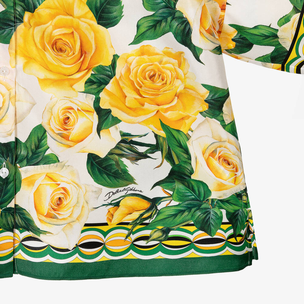  دولتشي آند غابانا-بلوزة حرير لون أصفر للبنات | Childrensalon Outlet