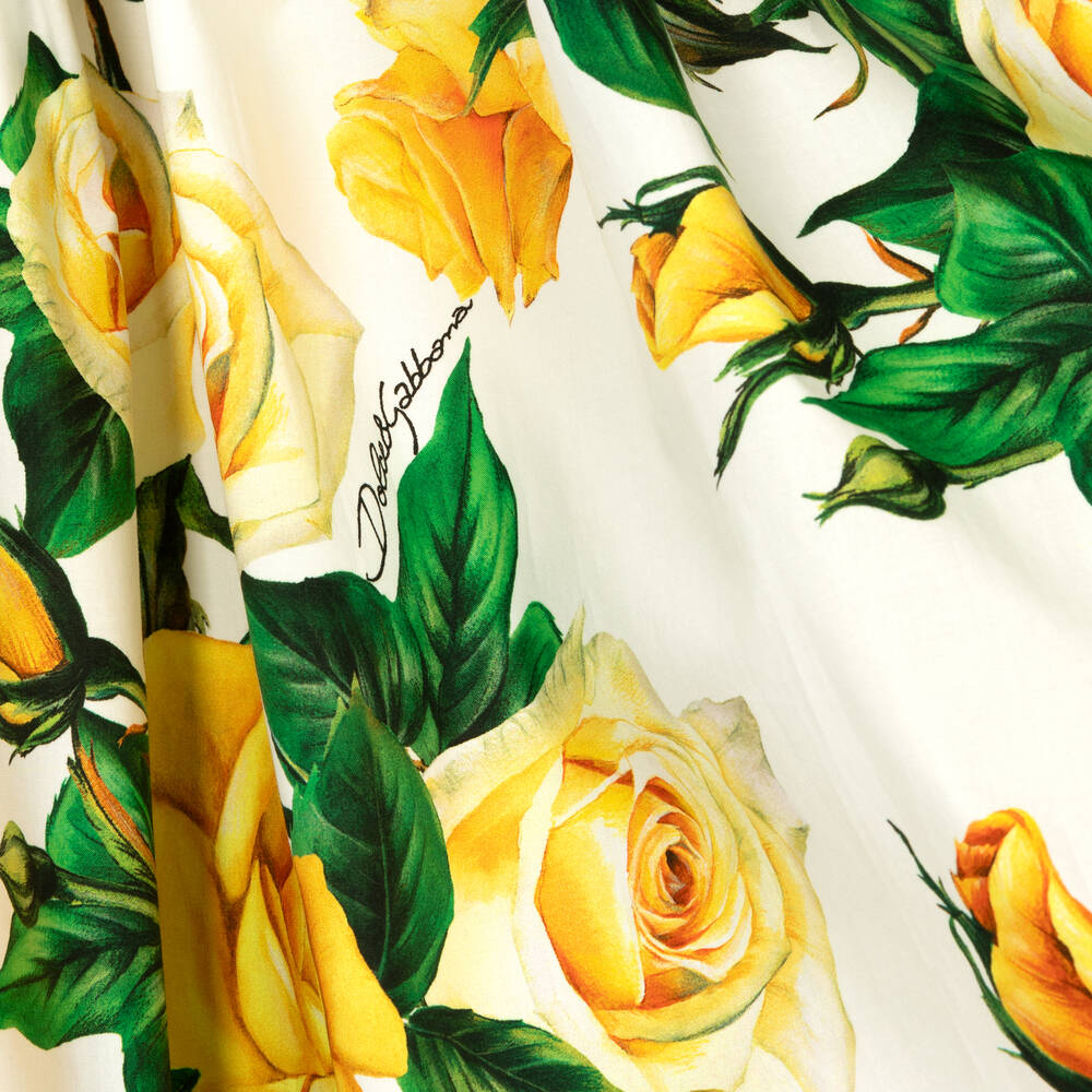 Dolce & Gabbana ローズ コットン ミニ ドレス イエロー Dolce & Gabbana - Yellow Rose Print Stretch Cotton Mini Dress