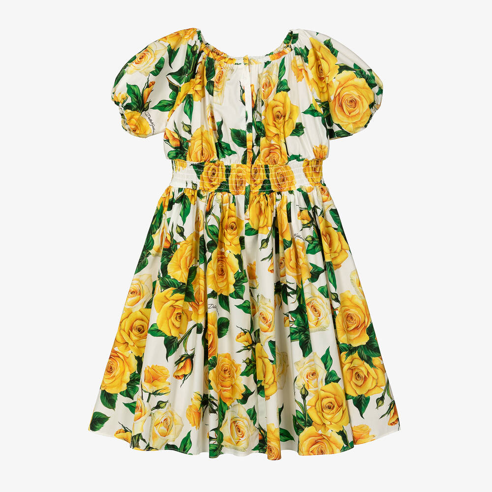 Dolce & Gabbana-Платье из хлопкового поплина с желтыми розами | Childrensalon Outlet