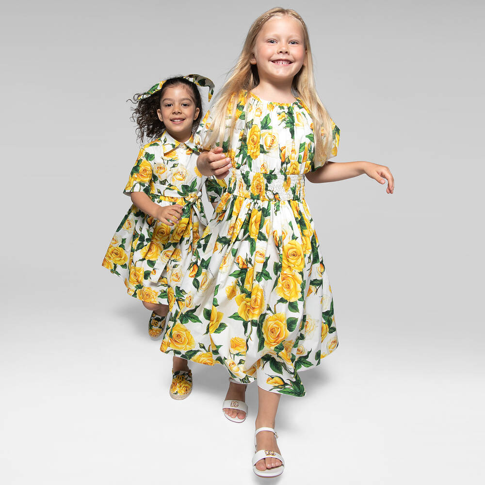 Dolce & Gabbana - Girls Yellow Roses Cotton Poplin Dress