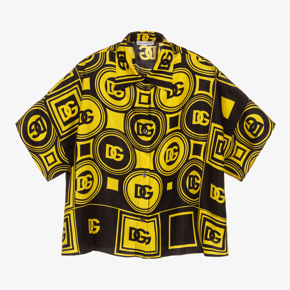 Dolce & Gabbana - قميص حرير لون أصفر و أسود للبنات | Childrensalon