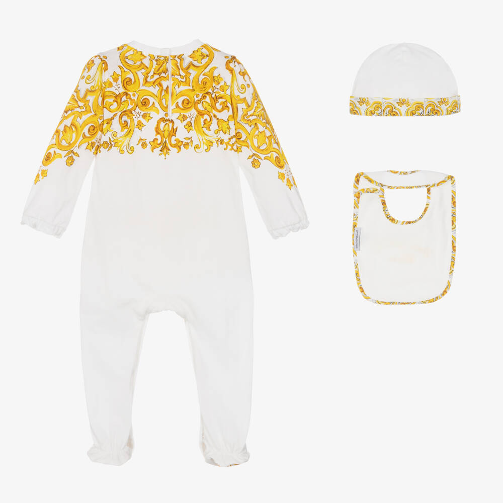 Dolce & Gabbana-Girls Yellow & White Babysuit Trio | Childrensalon Outlet