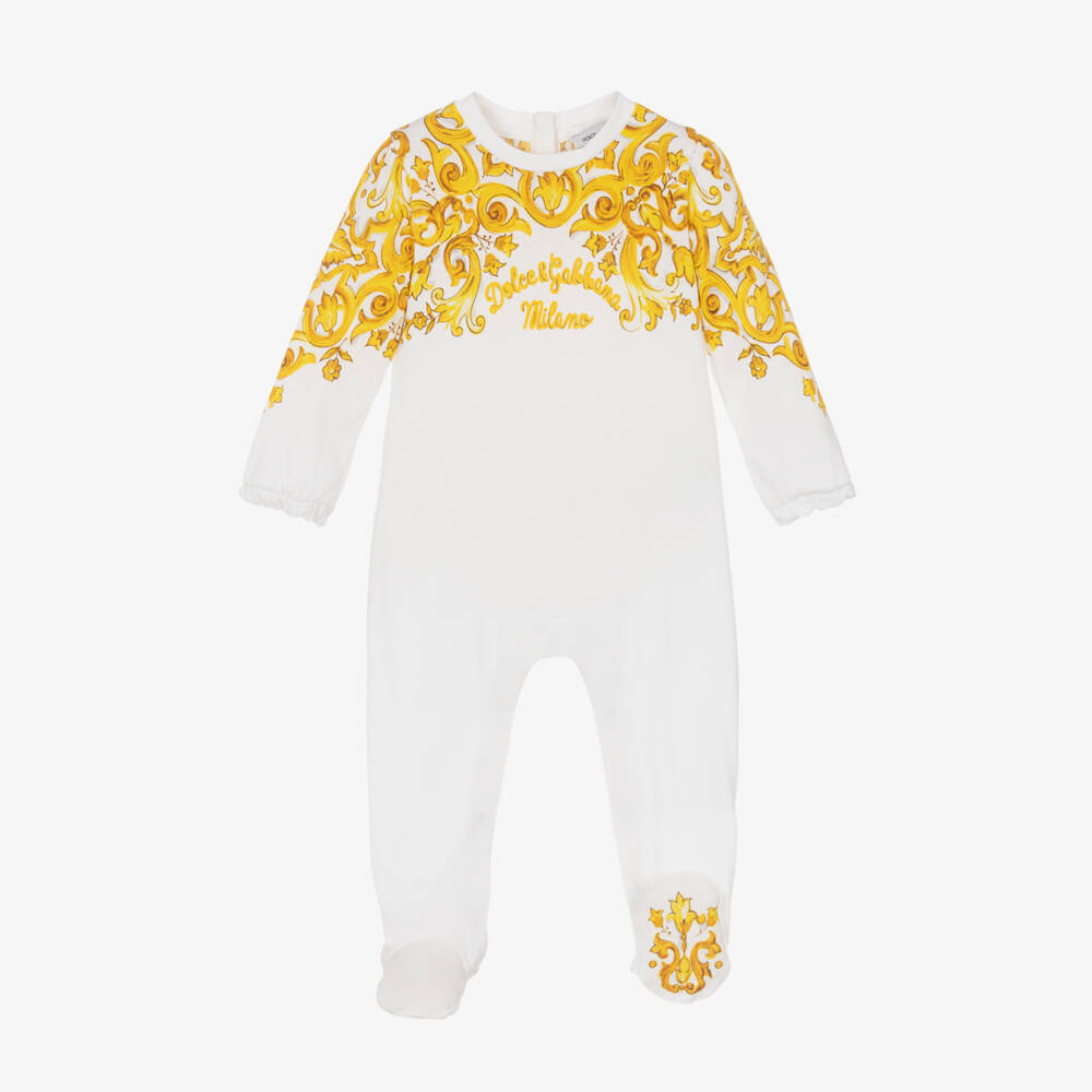 Dolce & Gabbana-Girls Yellow & White Babysuit Trio | Childrensalon Outlet