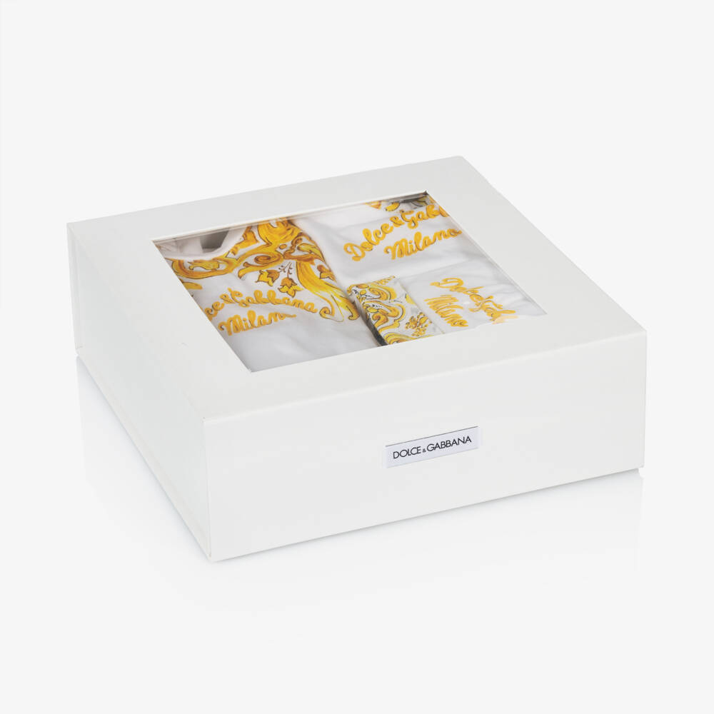 Dolce & Gabbana-Girls Yellow & White Babysuit Trio | Childrensalon Outlet