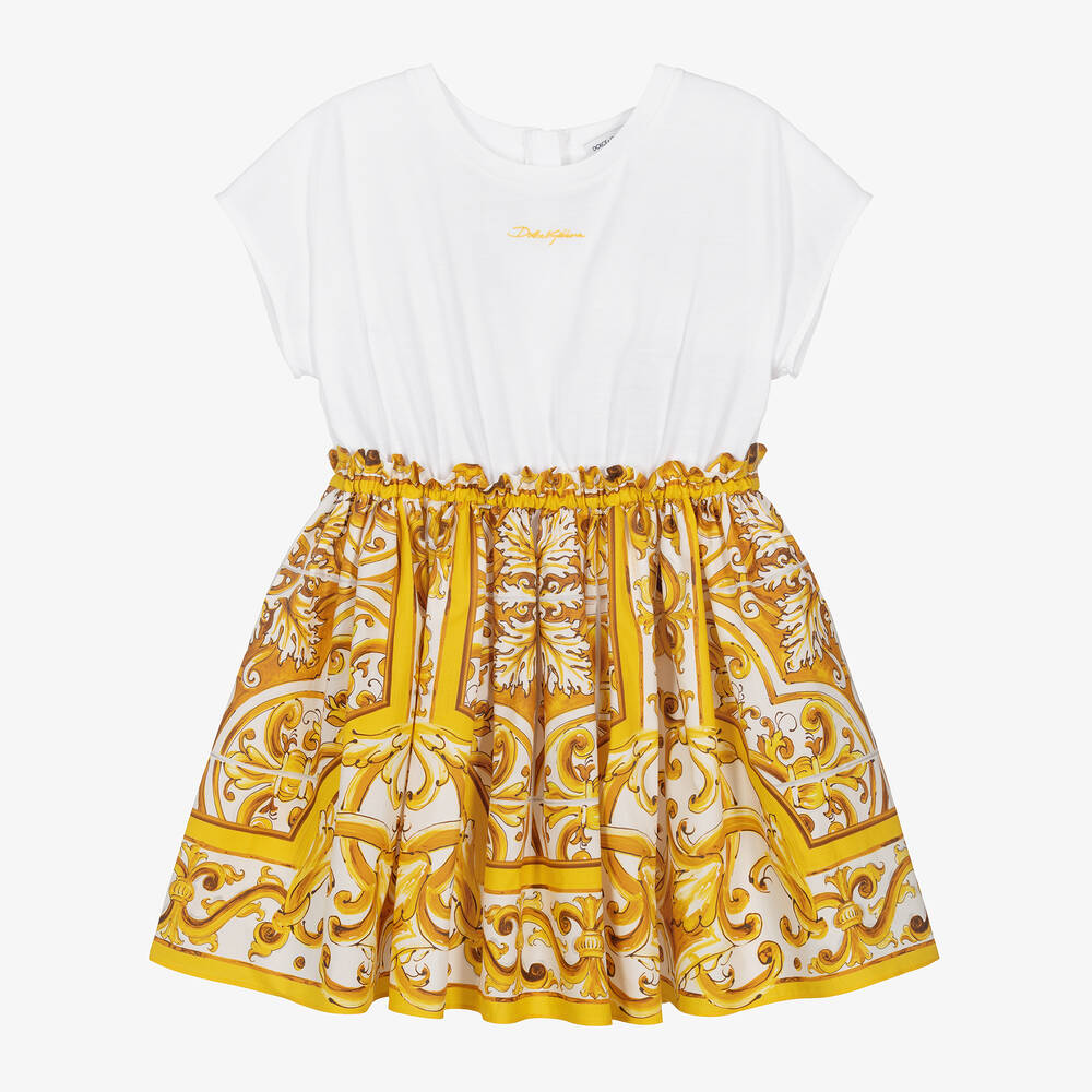 Dolce & Gabbana-Girls Yellow & White Majolica Dress | Childrensalon Outlet