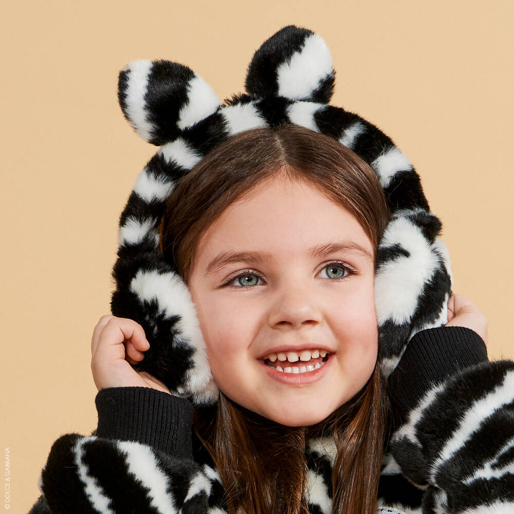 Dolce & Gabbana-Girls Zebra Faux Fur Earmuffs | Childrensalon Outlet