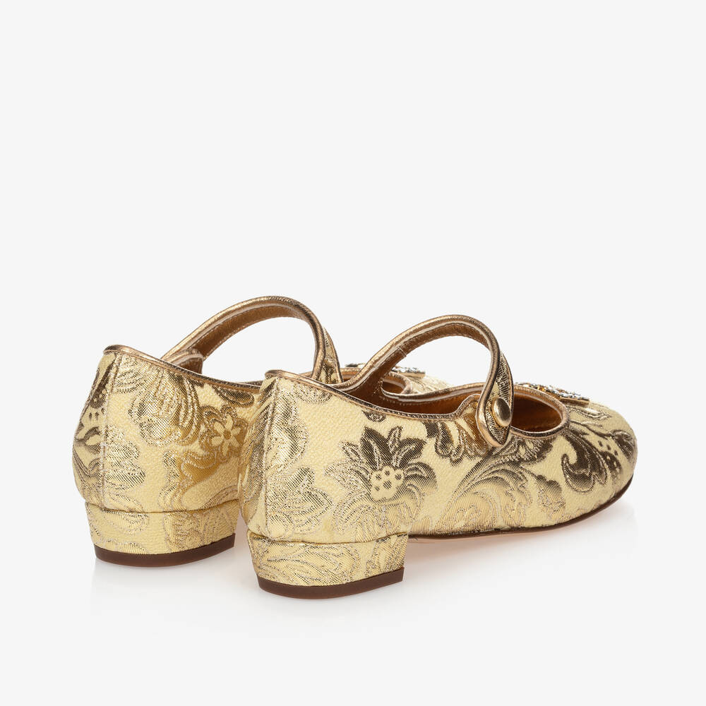 دولتشي آند غابانا-حذاء بروكاد لون ذهبي للبنات | Childrensalon Outlet