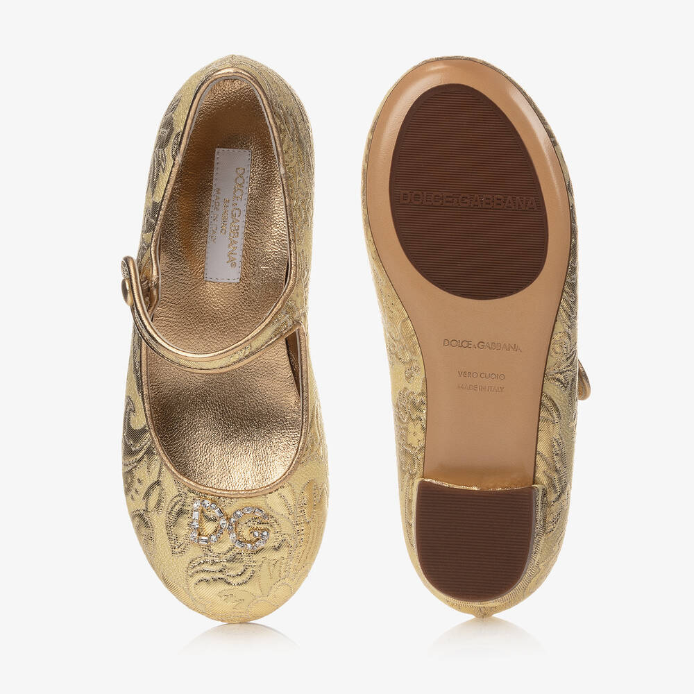 دولتشي آند غابانا-حذاء بروكاد لون ذهبي للبنات | Childrensalon Outlet