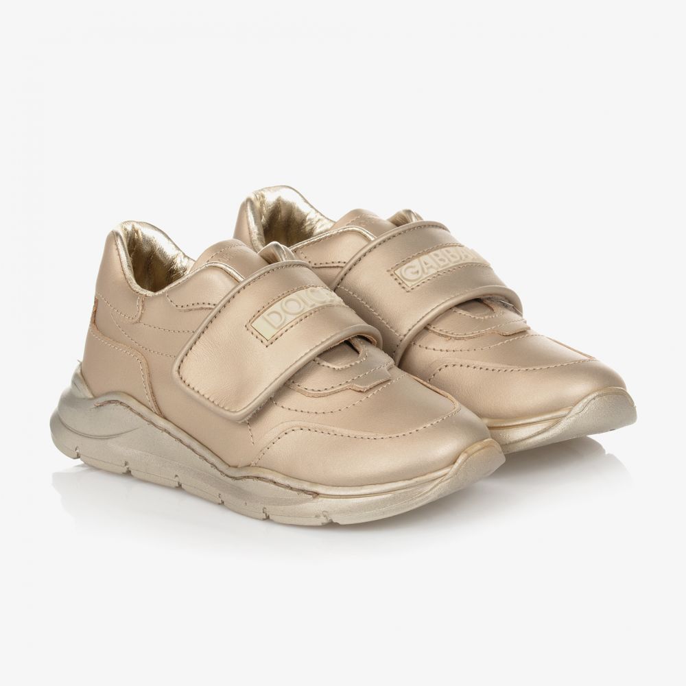 Dolce & Gabbana - Gold Leather Logo Trainers | Childrensalon