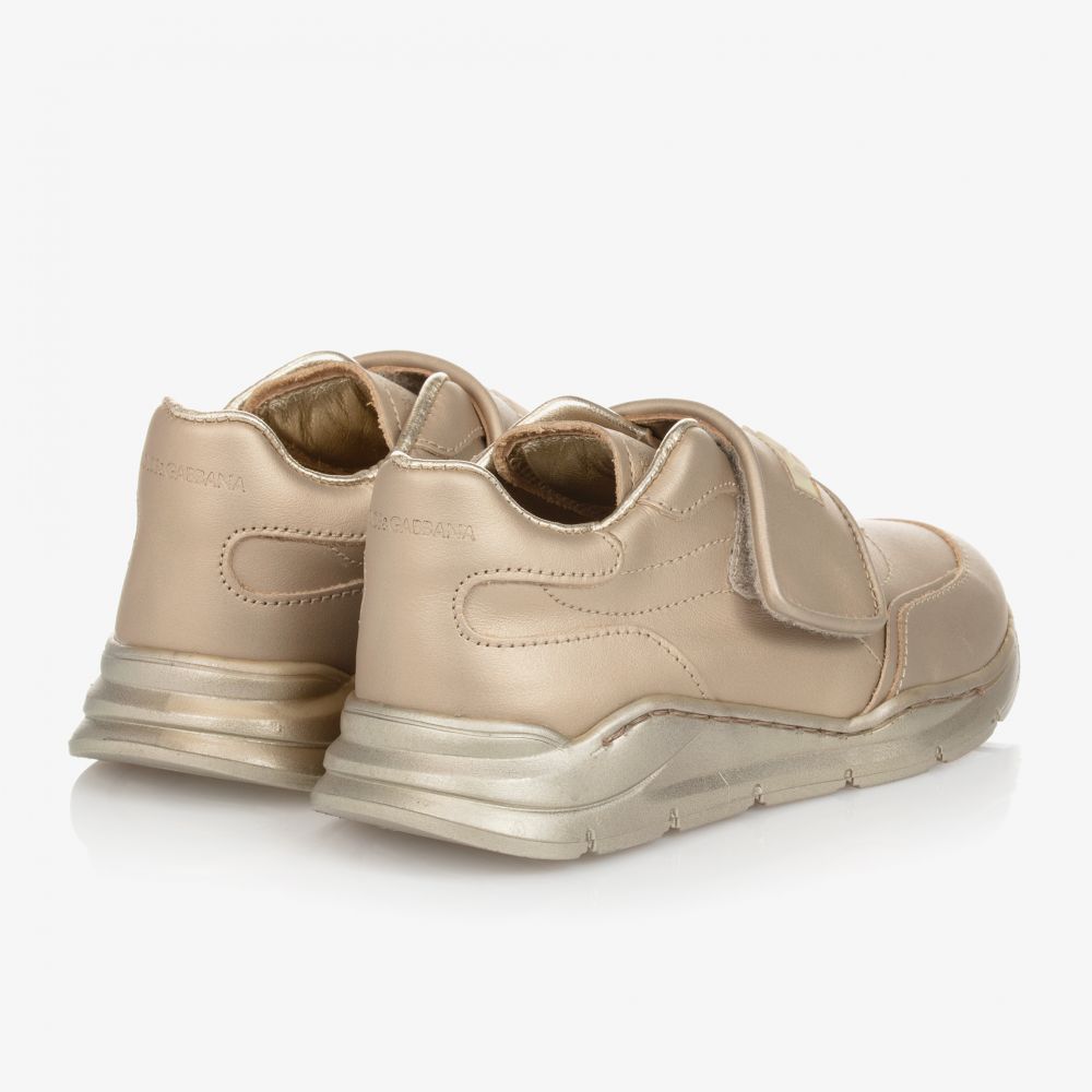 Dolce Gabbana Gold Leather Logo Trainers Childrensalon Outlet