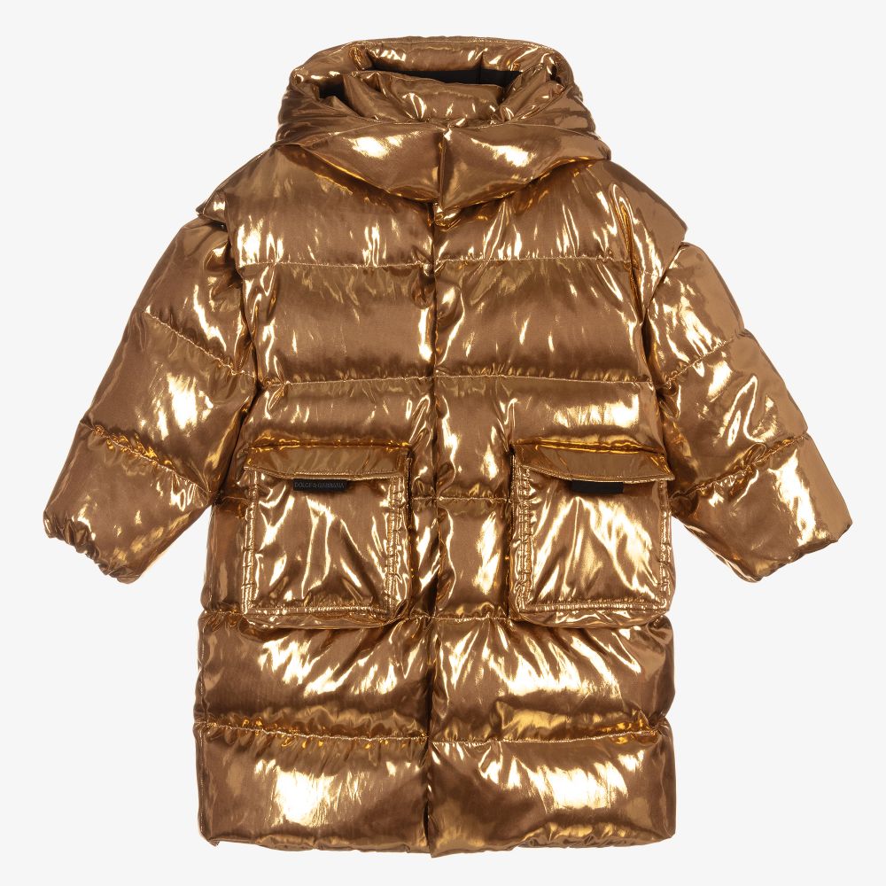 Dolce & Gabbana - Gold Puffer Hooded Down Coat | Childrensalon