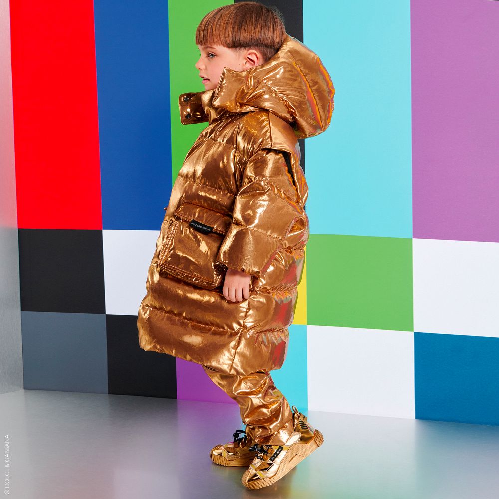 Dolce Gabbana Gold Puffer Hooded Down Coat Childrensalon Outlet