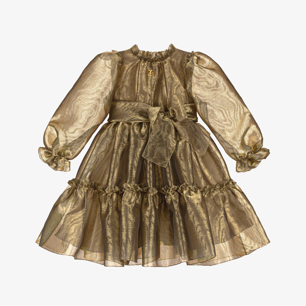 Dolce & Gabbana-فستان أورجانزا ذهبي للبنات | Childrensalon Outlet