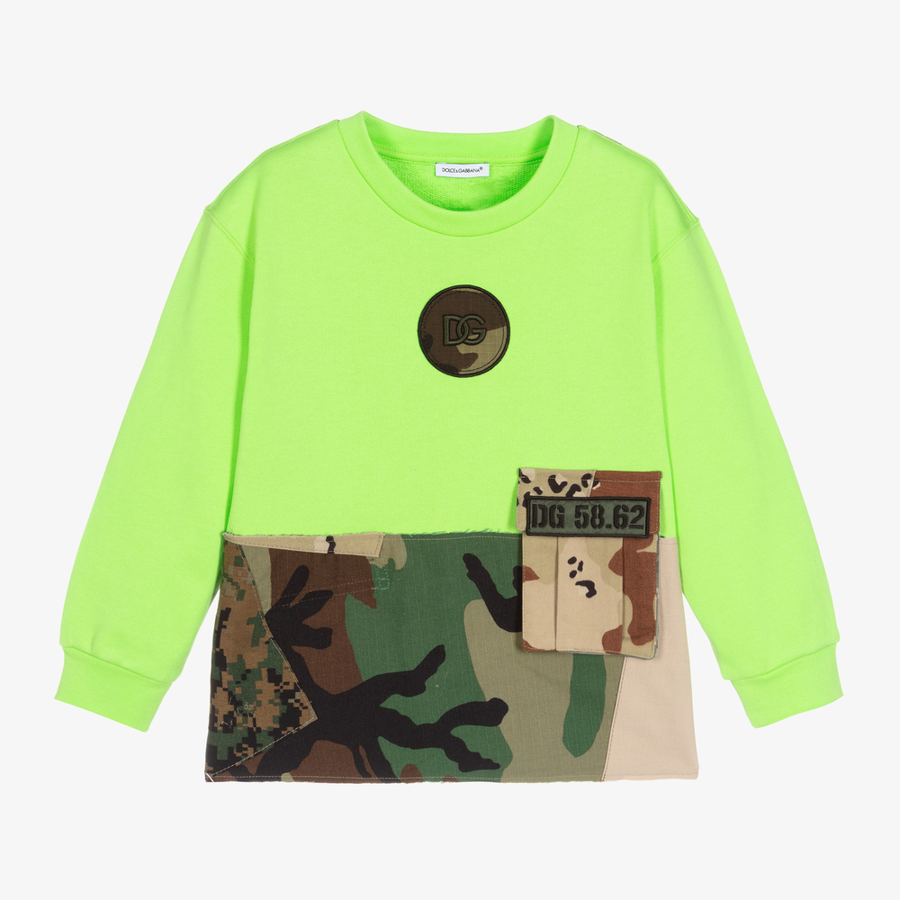 Dolce & Gabbana - سويتشيرت قطن جيرسي لون أخضر نيون للأولاد | Childrensalon