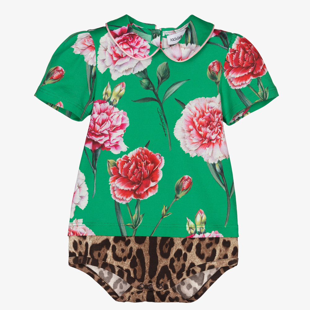 Dolce & Gabbana-Green Carnation Baby Shortie  | Childrensalon Outlet