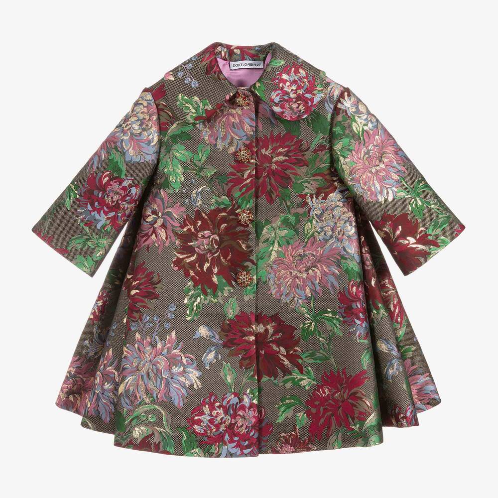Dolce & Gabbana - Green Floral Jacquard Coat | Childrensalon