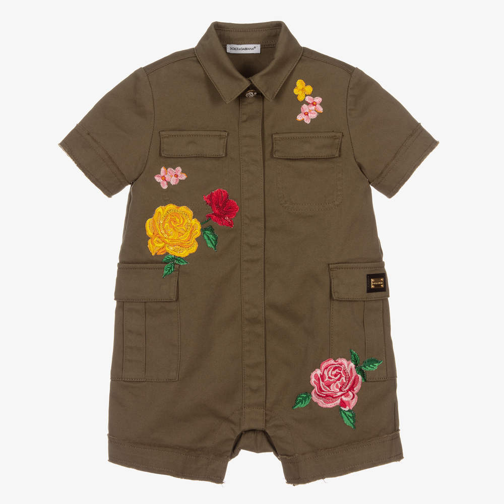 Dolce & Gabbana-Green Flowers Cotton Shortie | Childrensalon Outlet
