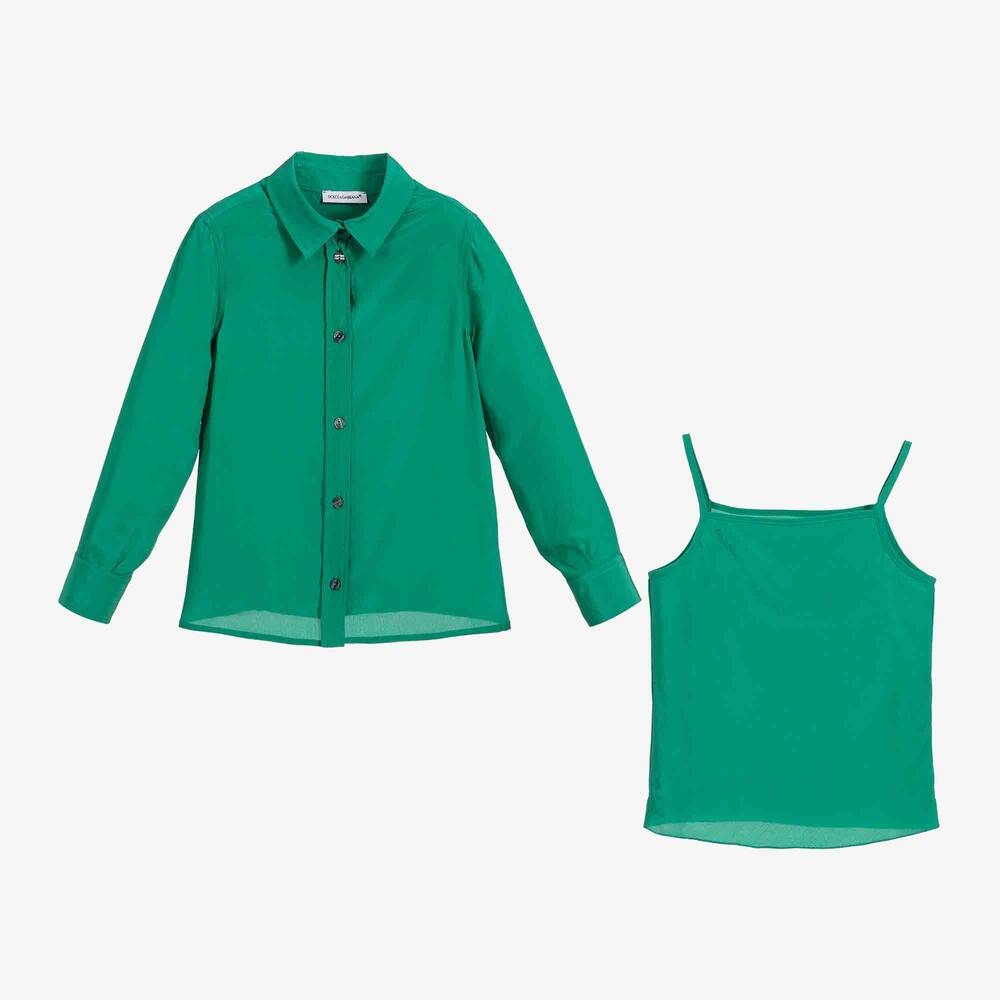 Dolce & Gabbana-Green Silk Chiffon Blouse | Childrensalon Outlet