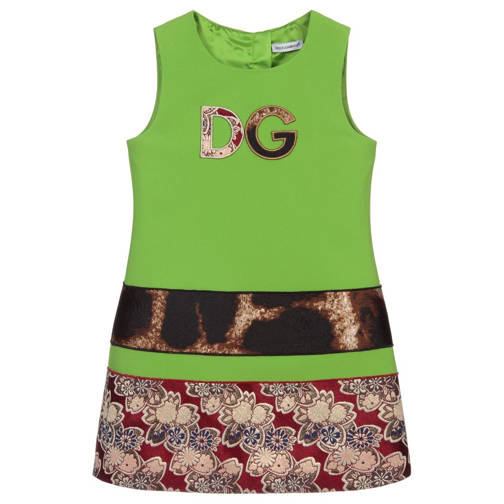 Dolce & Gabbana - Robe patchwork verte en viscose | Childrensalon