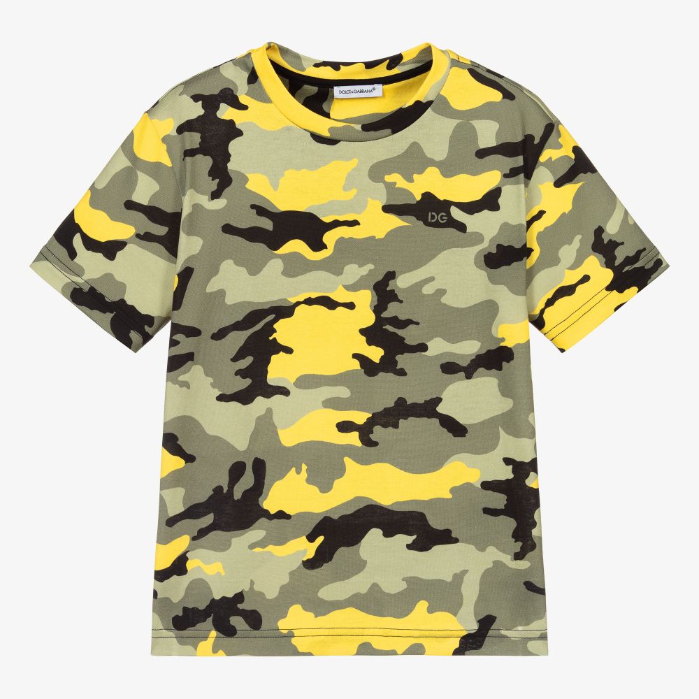 Dolce & Gabbana - T-shirt camouflage vert et jaune | Childrensalon