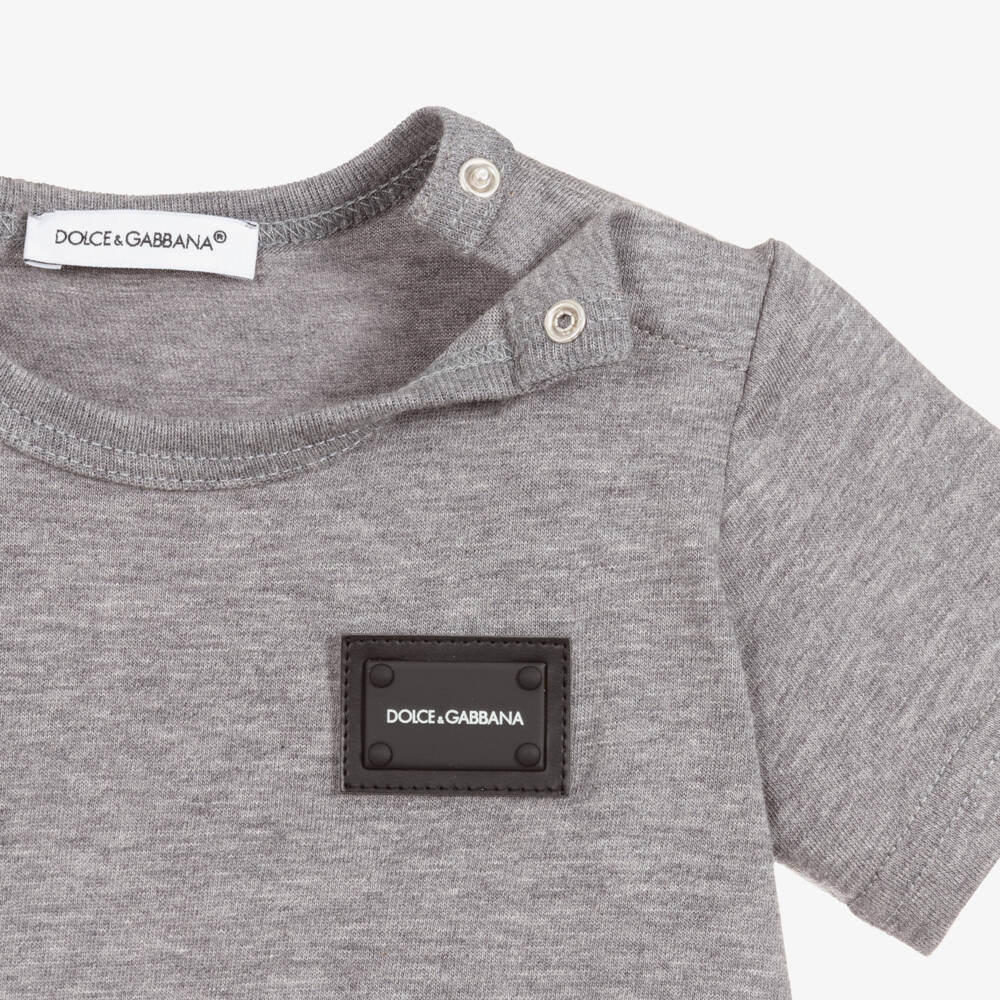 Dolce & Gabbana-Grey Cotton Baby T-Shirt | Childrensalon Outlet