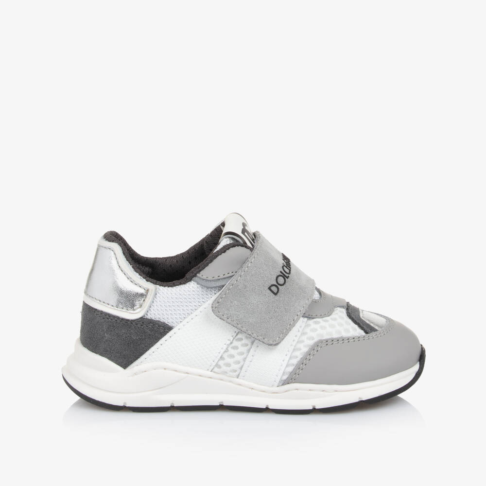 Dolce & Gabbana-Grey Leather & White Mesh Trainers | Childrensalon Outlet