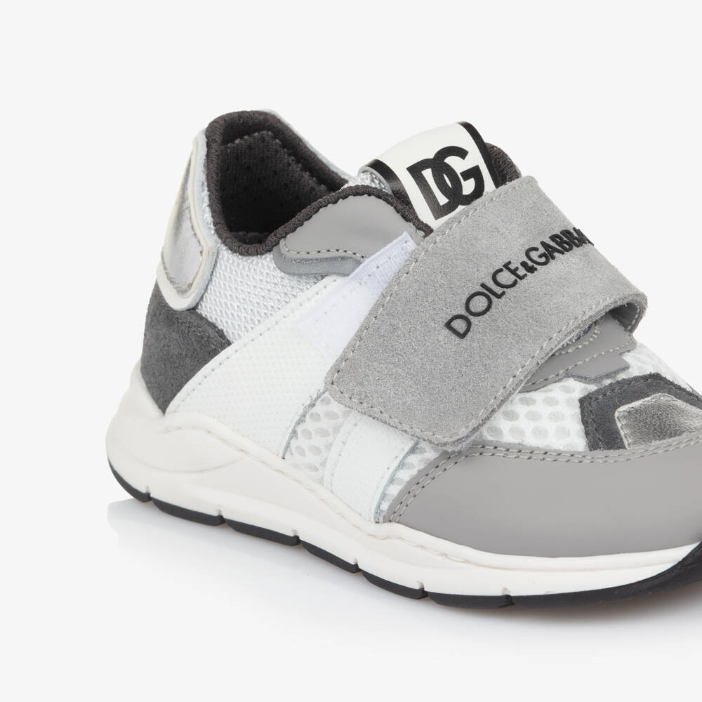 Dolce & Gabbana-Grey Leather & White Mesh Trainers | Childrensalon Outlet