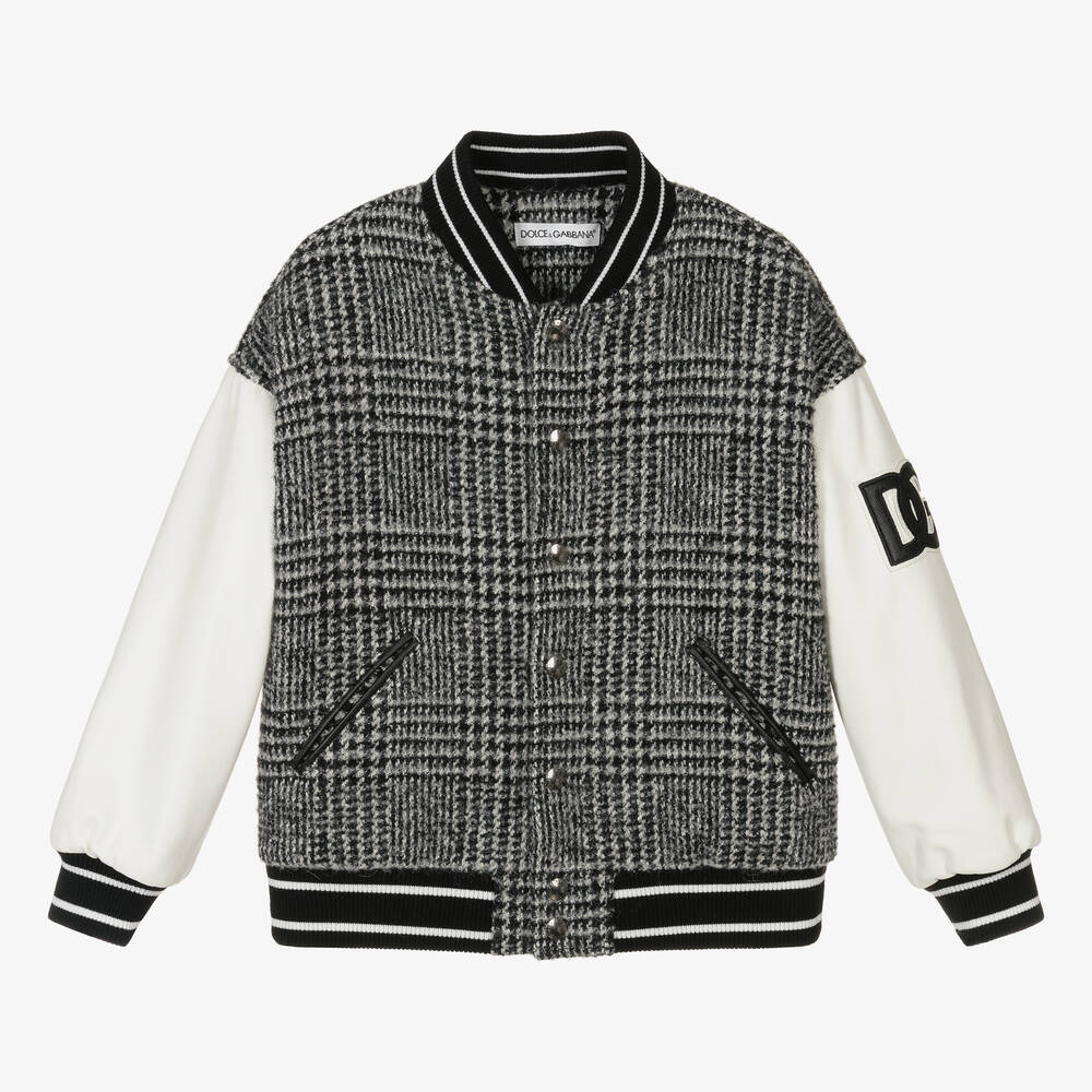 Dolce Gabbana Grey Wool Check Varsity Jacket Childrensalon