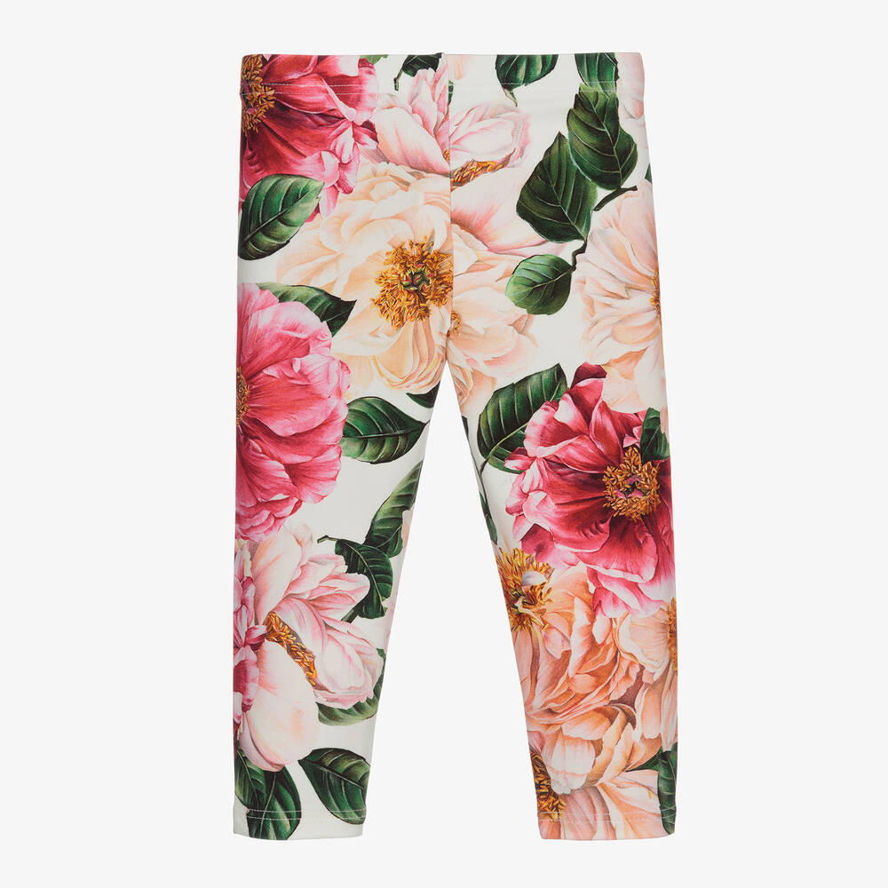 Dolce & Gabbana-Легинсы кремового цвета с камелиями для малышей | Childrensalon Outlet