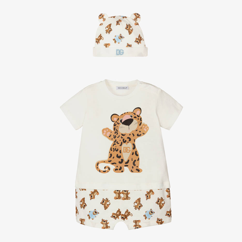 Dolce & Gabbana - طقم هدية بِدلة أوفرول قطن لون عاجي للأطفال  | Childrensalon