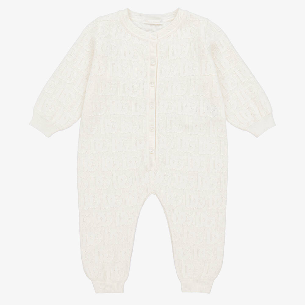 Dolce & Gabbana - Ivory Cotton & Cashmere Baby Romper | Childrensalon