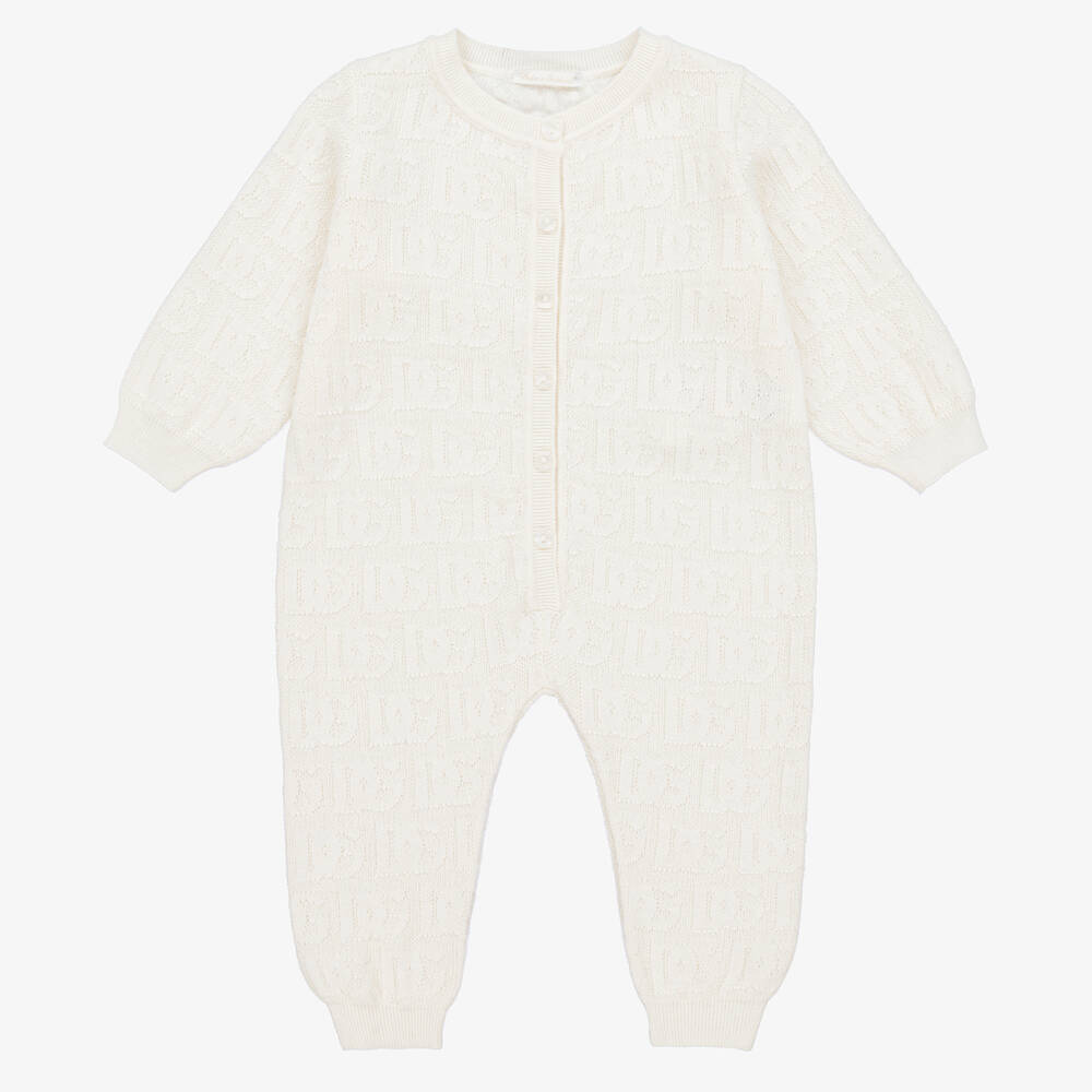 Dolce & Gabbana-Ivory Cotton & Cashmere Baby Romper | Childrensalon Outlet