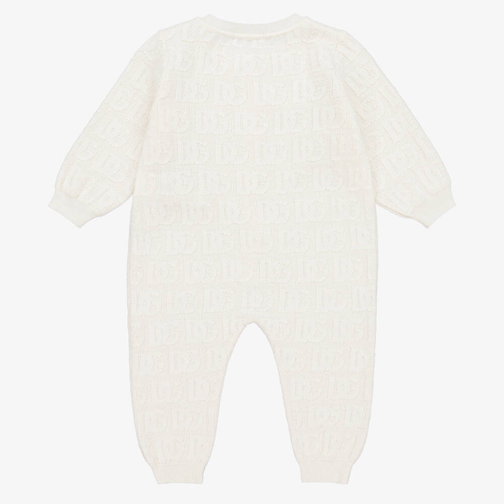 Dolce Gabbana Ivory Cotton Cashmere Baby Romper